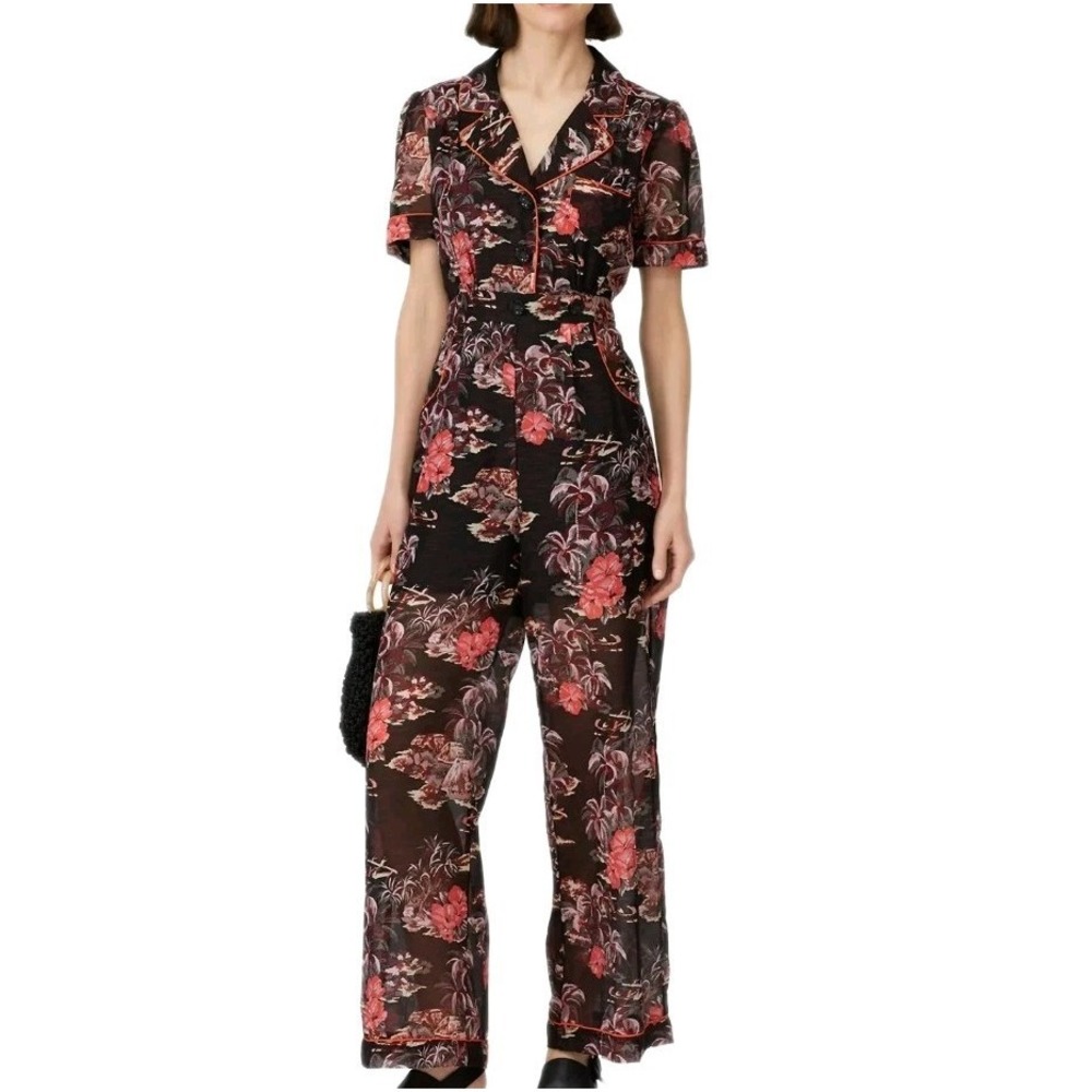 ANNA SUI Jumpsuit Size 4 Hibiscus Islands Designer Women's Tropical Summer‎